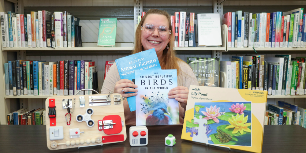 April Fresh displays a memory care kit at Petrolia Library