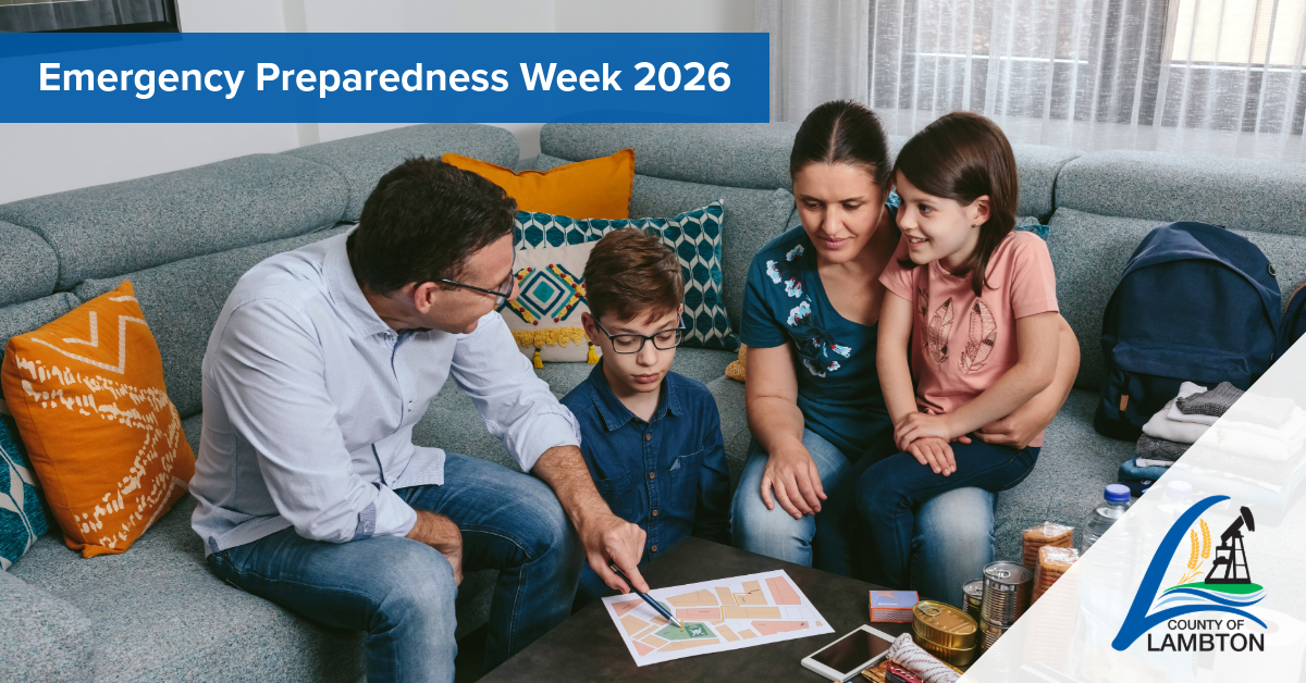 Family reviewing an emergency preparedness plan