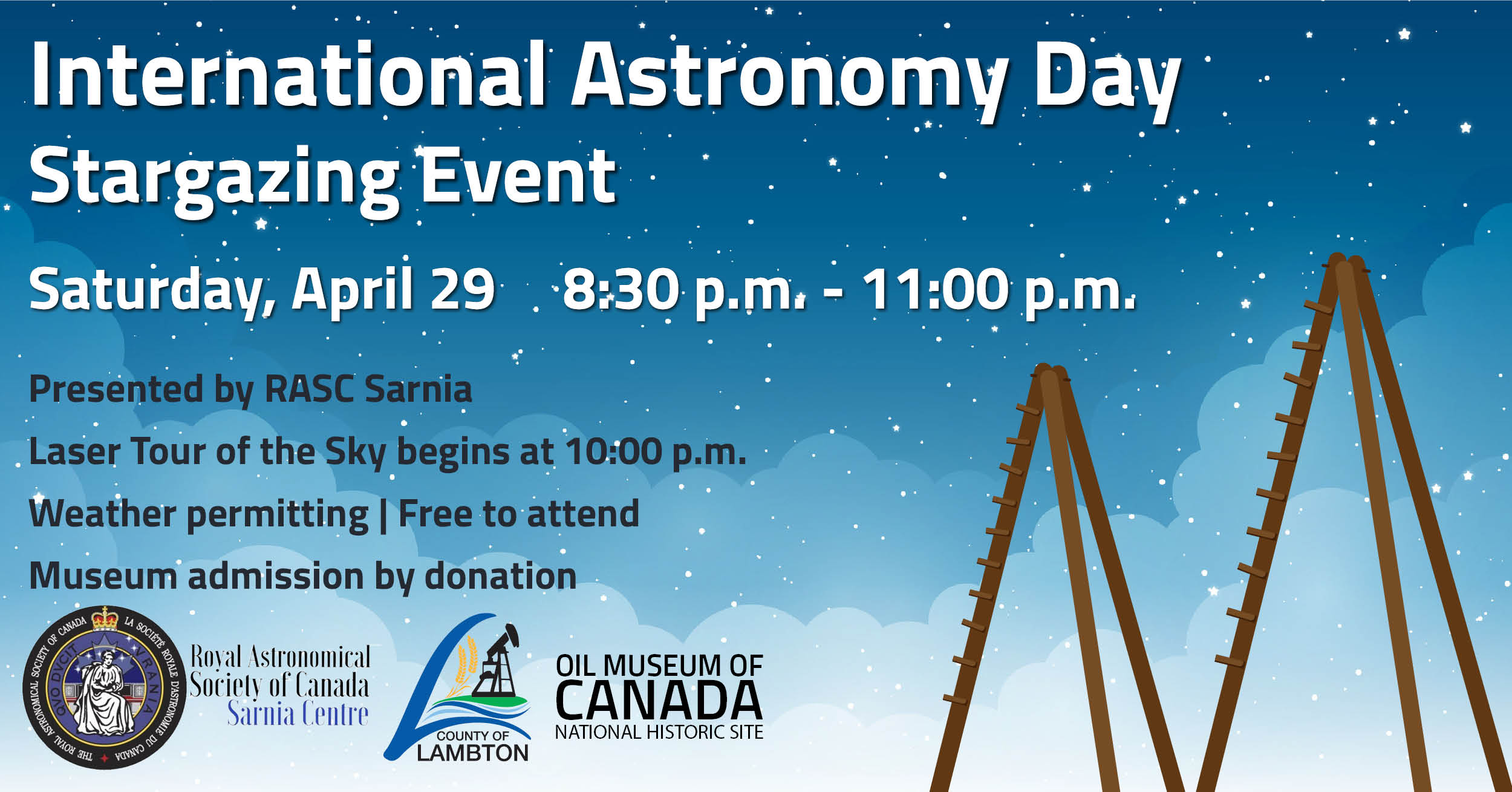 International Astronomy Day advertisement - text over a blue starry night sky