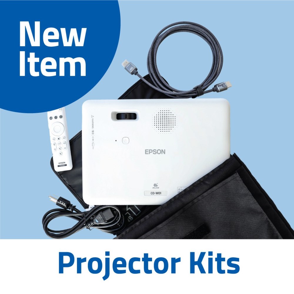 New Item with a photo of a projector kit availble from the Library