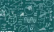 Blue background and white math icons.