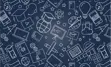 Blue image with white icons.